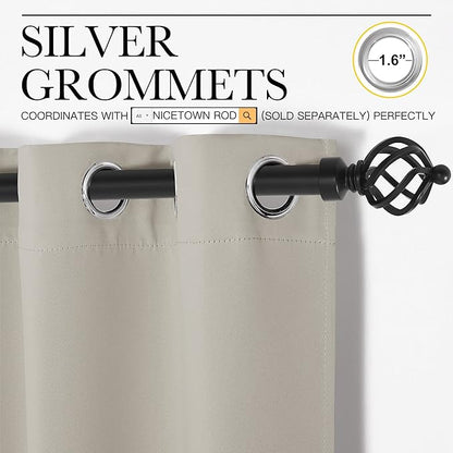 NICETOWN Kitchen Curtains, Short Curtains for Bedroom Windows, Thermal Insulated Room Darkening Curtain Panels for Girls Room, Cafe (Natural, 34" W by 63" L, 1 Pair)