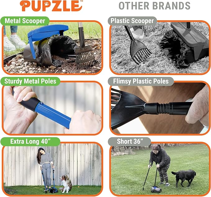 Dog Pooper Scooper with Bag Attachment, 40" Long Handle Pooper Scooper for Large Dogs, Dog Poop Scoop for Yard, Large Capacity Swivel Bin and Rake, Lavender Scented Bags (Blue)-Mewly Pet