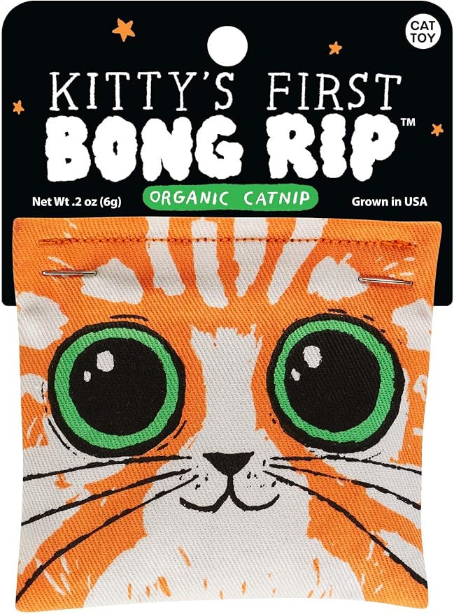 Blue Q Kitty's First Bong Rip Catnip Cat Toy. Premium Organic Catnip Grown in The USA, 100% Cotton Pouches, Kitty Graphics Sure to Delight Every Cat-Keeper.-Mewly Pet