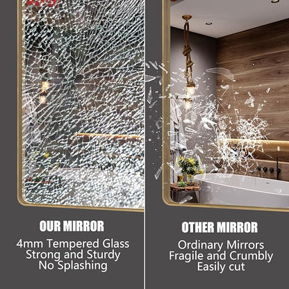 24x36 Brushed Gold Bathroom Mirror, Metal Gold Framed Vanity Mirror, Modern Rectangle Wall Mirror for Entryway, Anti-Rust (Horizontal/Vertical)