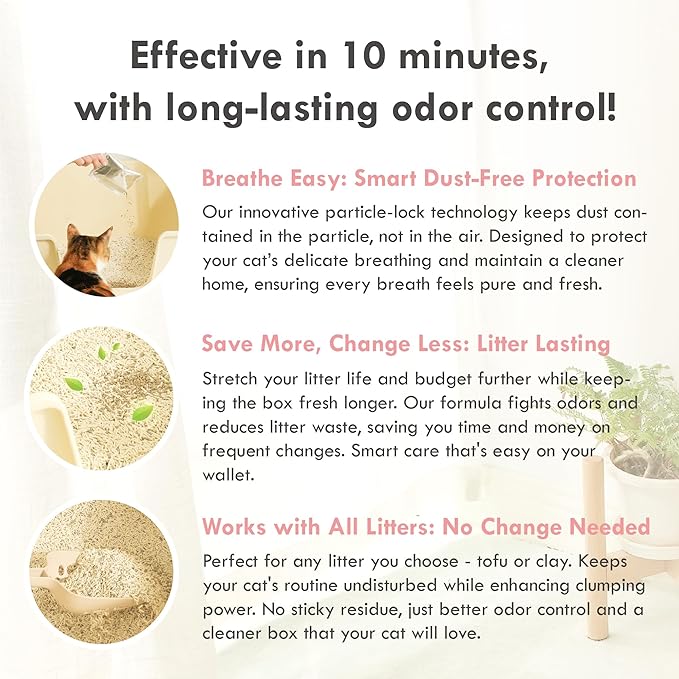 Lady N Cat Litter Deodorizer – Litter Box Odor Eliminator with Enviro-Probiotics,Cation Odor Control,Natural Ingredients Safe for Cats, Extends Litter Lifespan,Refreshing Woody Scent, 10g x 15Packets-Mewly Pet