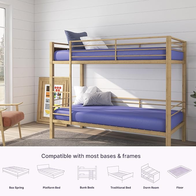 NapQueen 5 Inch Twin Memory Foam Mattress, Medium Feel, CertiPUR-US Certified, Bed in a Box, Breathable Soft Fabric Cover, Blue