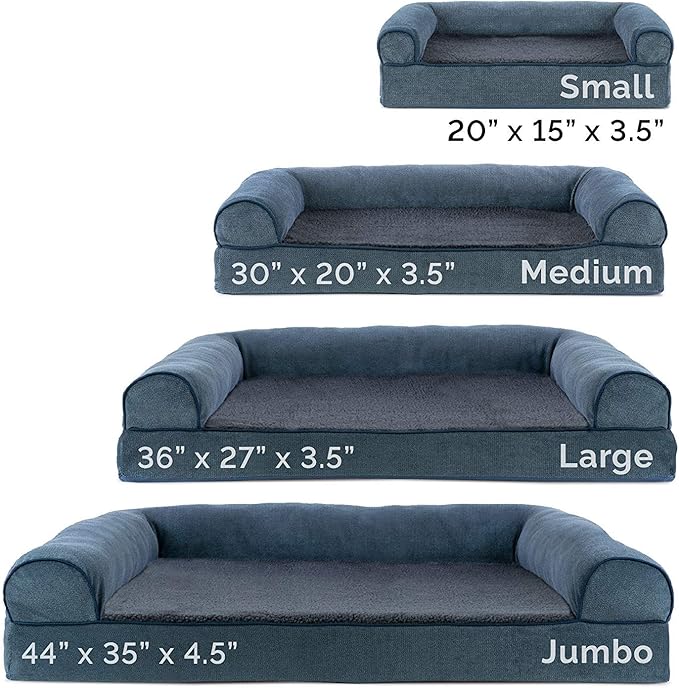 Furhaven Orthopedic Dog Bed for Medium/Small Dogs w/ Removable Bolsters & Washable Cover, For Dogs Up to 35 lbs - Sherpa & Chenille Sofa - Orion Blue, Medium-Mewly Pet