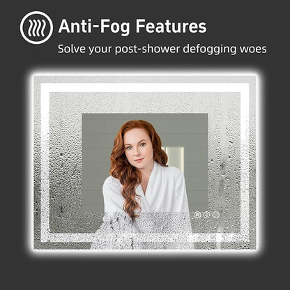 LED Bathroom Mirror 44"x 36", Double Lighting Sources Dimmable, Front and Backlit Bathroom Mirror with Lights, Anti-Fog Lighted Bathroom Vanity Mirror, Tempered Glass (Horizontal/Vertical)