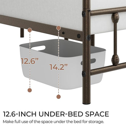 Yaheetech Classic Metal Platform Bed Frame Mattress Foundation with Victorian Style Iron-Art Headboard/Footboard/Under Bed Storage/No Box Spring Needed/Queen Size Bronze