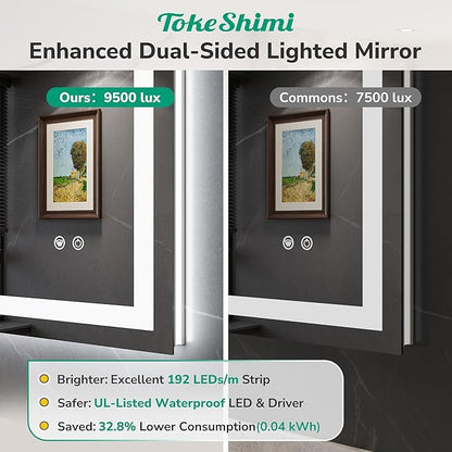 TokeShimi 55x36 LED Bathroom Mirror with 3-Color Lights,Anti-Fog Lighted Mirrors for Bathroom Wall,HD Tempered Glass,Memory Function,Waterproof,Shatterproof,UL Listed