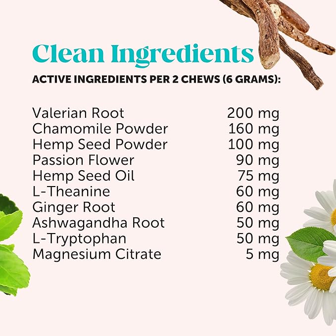 Natural Hemp Calming Chews for Dogs - Dog Anxiety Relief - Calming Aid Supplement with Valerian Root, Chamomile, + Magnesium - Stress, Separation & Thunder Support - (Beef Liver, 90 Count)-Mewly Pet