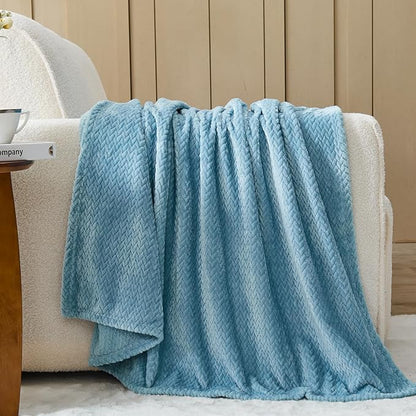 NEWCOSPLAY Super Soft Throw Blanket Light Blue Premium Silky Flannel Fleece Leaves Pattern Lightweight Bed Blanket All Season Use (Light Blue, Throw(50"x60"))