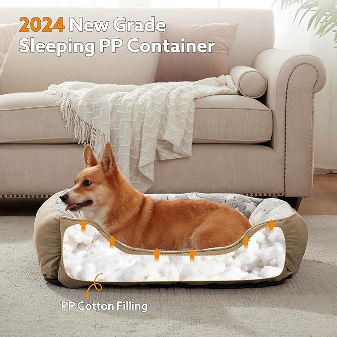 SIWA MARY Medium Dog Bed - Washable, Orthopedic, Calming for Medium Dogs, Non-Slip Bottom, S Plus (25"x21"x8") Brown-Mewly Pet