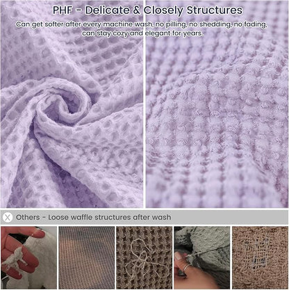 PHF Pre-Washed Cotton Waffle Weave Family Blanket,Oversized King Size 120"x 120"-Snag Proof Lightweight Breathable, 10'x 10' Huge Extra Large Big-Elegant Aesthetic Home Decoration Gift,Taro Purple