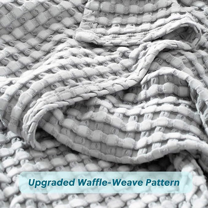 Bedsure Cooling Cotton Waffle Queen Size Blanket - Lightweight Breathable Summer Blanket of Rayon Derived from Bamboo for Hot Sleepers, Luxury Throws for Bed, Couch and Sofa, Grey, 90x90 Inches