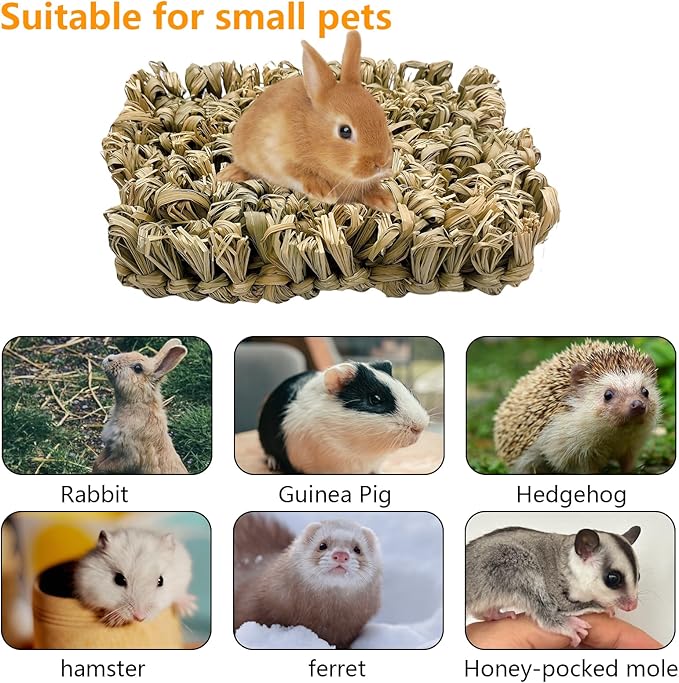 Hamiledyi Rabbit Grass Bed 2PCS Guinea Pig Hay Mat Bunny Natural Straw Woven Bed Rabbit Handmade Bedding Sleeping Grinding Nesting and Chewing Toy for Rabbit Guinea Pig Chinchilla Hedgehog Hamster-Mewly Pet