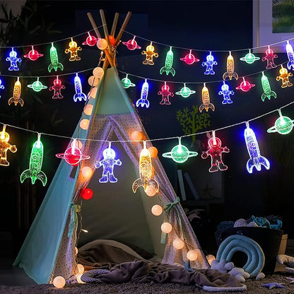 20 LED Children's Room LED String Light Astronaut Spaceship Rocket Pendants Holiday Party Lights Wall Window Nursery or Kids room Decor Wedding Around the Garden Party Patio Christmas (multicolour)