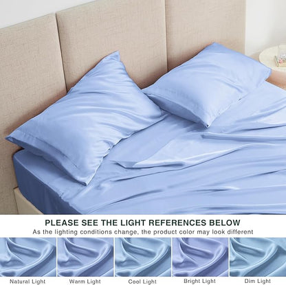Love's cabin Full Size Satin Sheet Sets - 4 Piece Sky Blue Silky Sheet Set Full with Deep Pocket, Luxury Silk Feel Bed Sheets Full Bedding Set (1 Flat Sheet,1 Fitted Sheet,2 Pillow Cases)