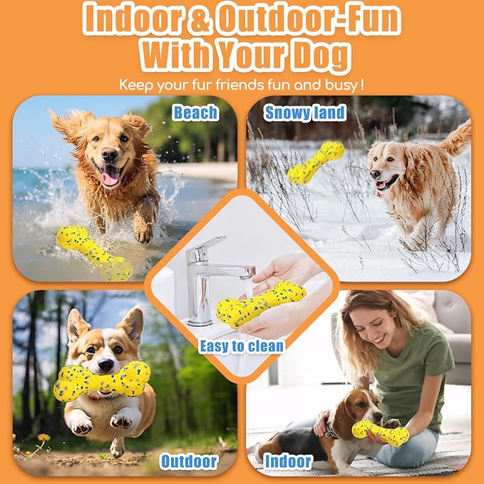 7.28" Indestructible Large Bone Balls for Aggressive Chewers Durable Stick Bouncy Interactive Chew Toy for Dogs Fetch Game Lightweight Floating Outdoor Training, Yellow-Mewly Pet