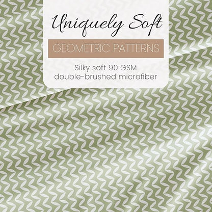 Linen Market 4 Piece King Sheet Set - Breathable, Double-Brushed Patterned Cooling Sheets – Oeko-TEX Certified Ultra Soft & Wrinkle-Free 16" Deep-Pocket King Sheets - Easy Care Puffed Chevron Sage