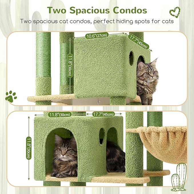Globlazer Cactus Giant Cat Tree, 83 inch Cat Tree for Indoor Cats Large Adult, XXL Cat Tower with 9 Scratching Posts for 20lb+ Heavy Duty Large Adult Cats, F83, Green-Mewly Pet