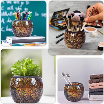Scented Candle Holder Mosaic Glass Tea Light Holder,Handmade Romantic Glass Tealight Candle Holder for Aromatherapy,Party Décor(NO Candles),Also Used as Vase,Pen Holder,Potted Plants Bowl (Amber)