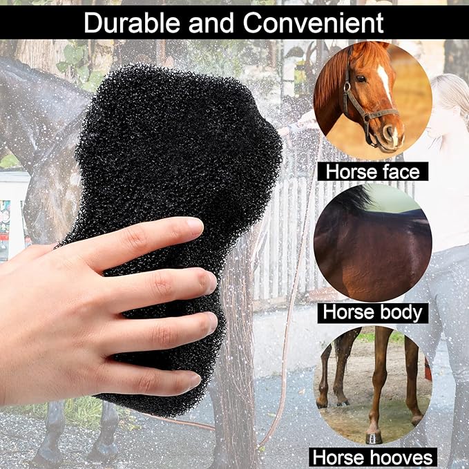 Eaasty 3 Pcs Horse Groomer Sponge Scrubber Massager Horse Grooming Brush Kit Supplies Large Soft Care for Cleaning Washing Bathing, Black, 4.33 x 7.87 x 2.56 Inch-Mewly Pet