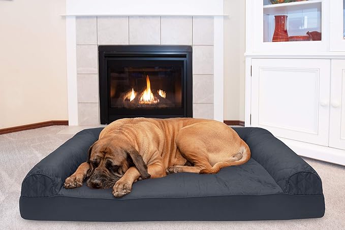 Furhaven Cooling Gel Dog Bed for Large Dogs w/ Removable Bolsters & Washable Cover, For Dogs Up to 125 lbs - Quilted Sofa - Iron Gray, Jumbo Plus/XXL-Mewly Pet