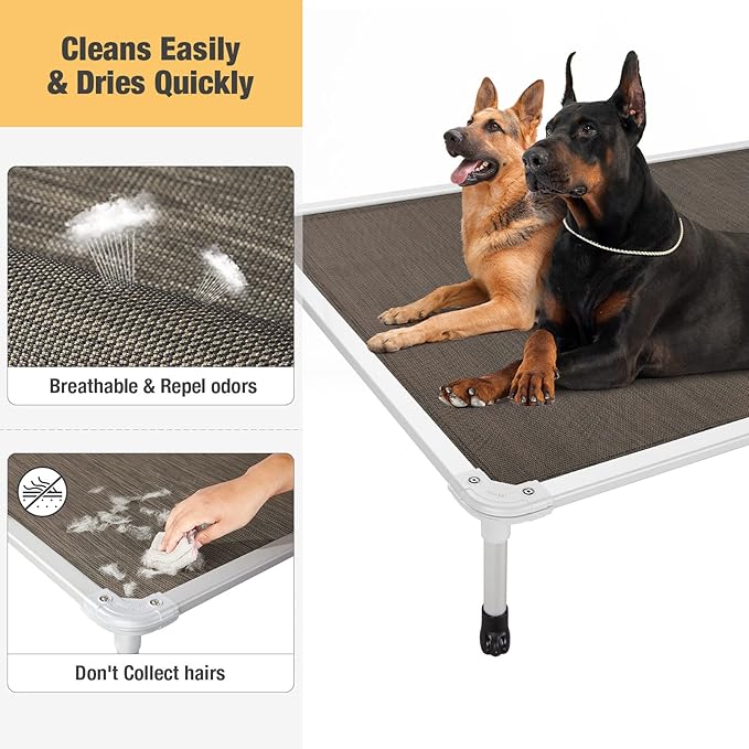 Veehoo Chew Proof Elevated Dog Bed - Cooling Raised Pet Cot - Silver Aluminum Frame and Durable Teslin Mesh Fabric, Unique Designed No-Slip Feet for Indoor or Outdoor Use, Brown, XX-Large, CWC2003-Mewly Pet