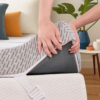 Subrtex Cover for Mattress Topper King Size 4 Inch (Only Cover) Mattress Topper Protector Bedding Removable Encasement with Zipper Closure