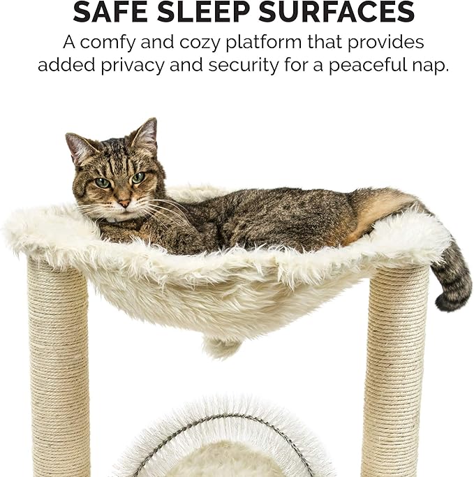 Furhaven 15.75" Tall Playground for Indoor Cats, Ft. Sisal Scratching Posts, Self-Grooming Brush, & Toy - Tiger Tough Hammock Interactive Playground - Cream, One Size-Mewly Pet