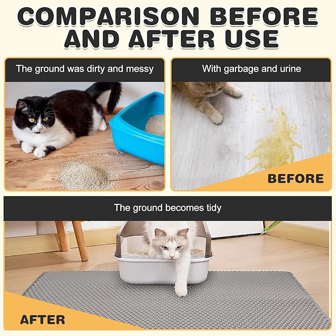 Cat Litter Mat Double Layer Waterproof Urine Proof Trapping Mat 2 Pack (Gray, 24x15 Inch)-Mewly Pet