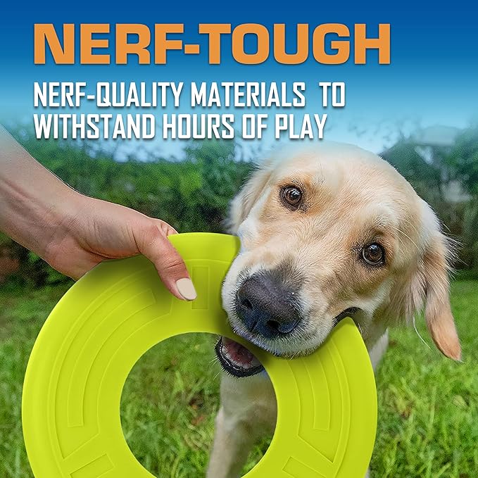 Nerf Dog Atomic Flyer Outdoor Dog Toy, 10 Inch Flying Disc Dog Fetch Toy, Rubber Dog Toy for Medium Dogs and Large Dogs, Green-Mewly Pet