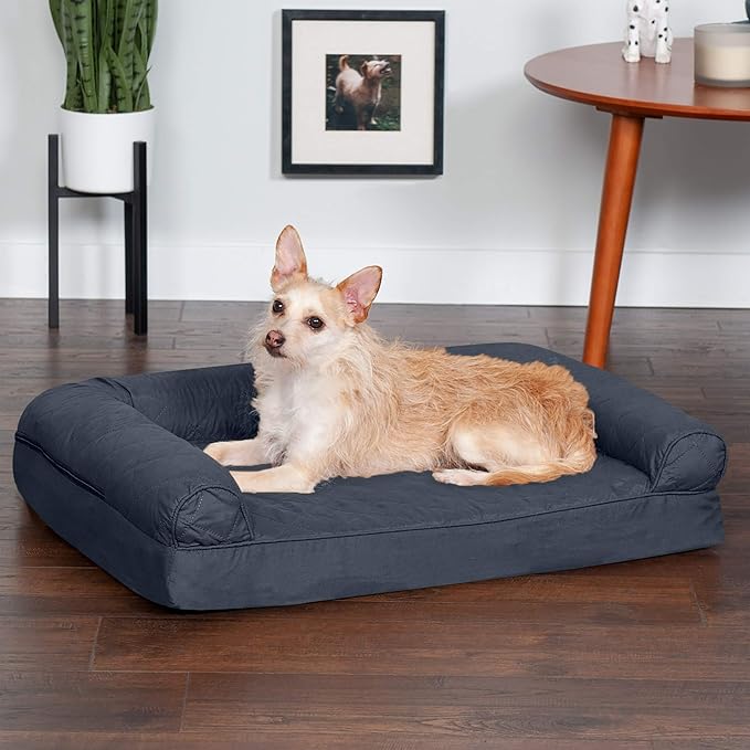 Furhaven Orthopedic Dog Bed for Medium/Small Dogs w/ Removable Bolsters & Washable Cover, For Dogs Up to 35 lbs - Quilted Sofa - Iron Gray, Medium-Mewly Pet