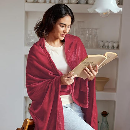 Exclusivo Mezcla Extra Large Fleece Throw Blanket for Couch, Sofa, 300GSM Super Soft and Warm Blankets, Deep Red Throw All Season Use, Cozy, Plush, Lightweight, 50x70 Inches