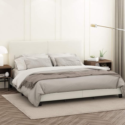FURINNO Pessac PU Leather Upholstrered Platform, King, White