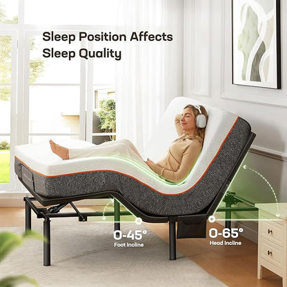 Marsail MS01 Queen Adjustable Bed Frame + 10-inch Gel Memory Foam Mattress, Adjustable Bed Base with Under-Bed Nightlight, Wireless Remote Control Adjustable Bed with 4 Height Options, Queen