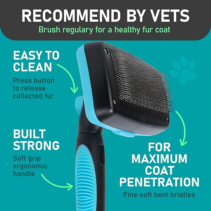 Maxpower Planet Dog Rake and Dog Hair Brush - Gently Removes Loose Undercoat, Mats and Tangled - Deshedding Grooming Tool for Dogs & Cats - Self Cleaning Slicker Brush - All Hair Types-Mewly Pet