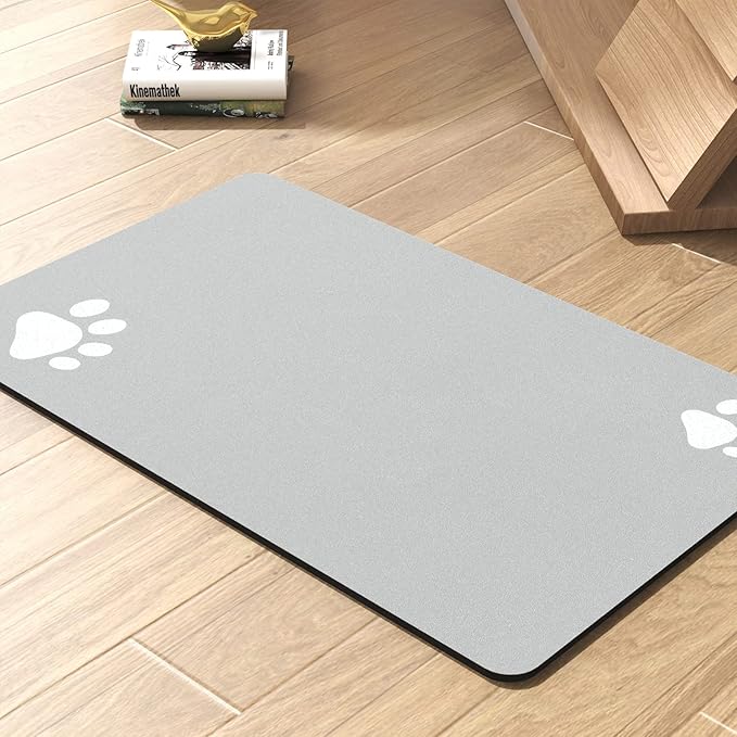 Pet Feeding Mat-Absorbent Dog Mat for Food and Water Bowl-No Stains Quick Dry Dog Water Dispenser Mat（LIGHTGREY,17"x34"-Mewly Pet