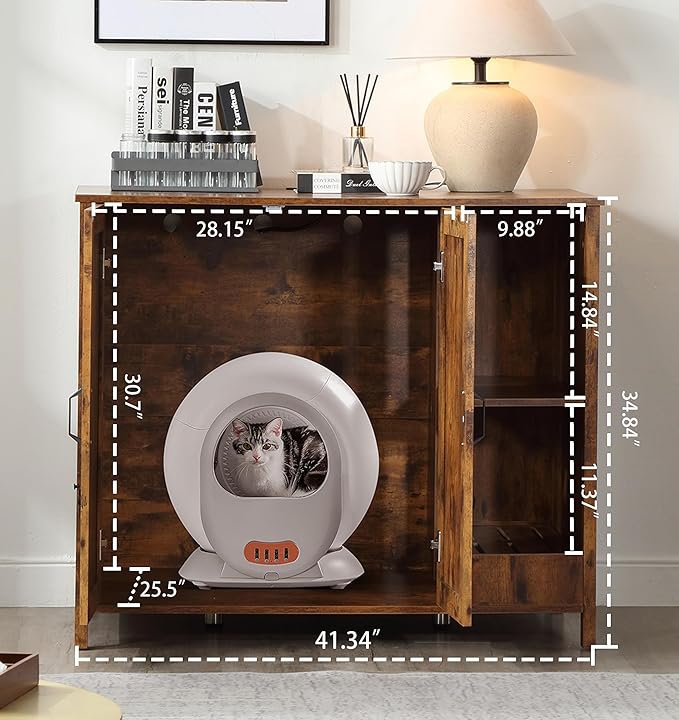 Cat Litter Robot Enclosure,for Placing Litter Robot 3/4,Power Outlet and Dog-Proof Shelf for Litter Robot Cabinet,Litter Collector for Automatic Litter Box Enclosure,Rustic Brown-Mewly Pet