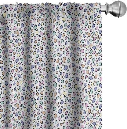 Ambesonne Leopard Print Curtains, Modernized Animal Skin Elements in Pastel Memphis Style Colors Pattern Print, Window Treatments 2 Panel Set for Living Room Bedroom, Pair of - 28" x 63", Grey Black