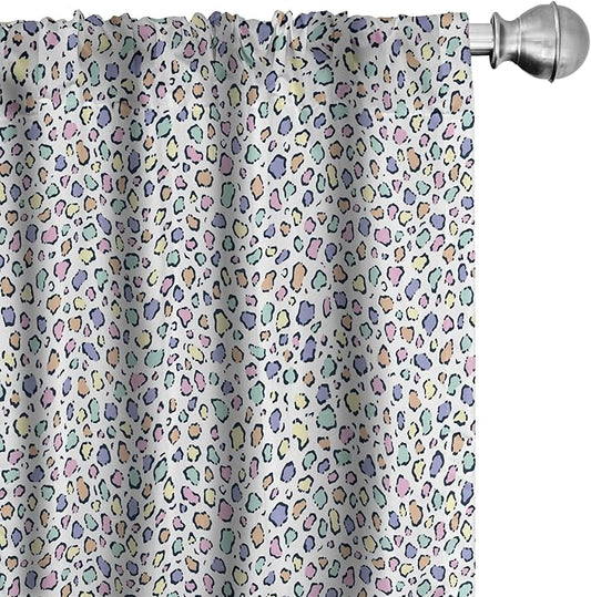 Ambesonne Leopard Print Curtains, Modernized Animal Skin Elements in Pastel Memphis Style Colors Pattern Print, Window Treatments 2 Panel Set for Living Room Bedroom, Pair of - 28" x 63", Grey Black