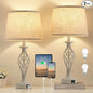 Table Lamp for Bedroom Set of 2 - Light Grey Bedside Lamps with USB C+A Ports,Rustic Distressed Farmhouse Bedroom Lamp - Lamp for Living Room Reading Bed Side End Table Bulbs Included