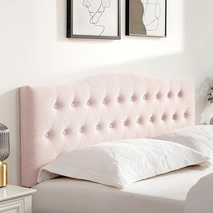 Tufted Upholstered Headboard Full Size, Sturdy and Durable Solid Wood Bed headboard, Fabric Headboard Adjustable Height from 37” to 51”, Modern Button Diamond Design Head Board, Pink
