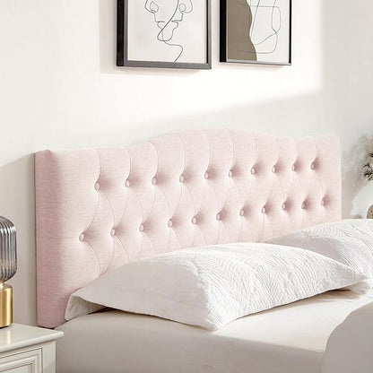 Tufted Upholstered Headboard Twin Size, Sturdy and Durable Solid Wood Bed headboard, Fabric Headboard Adjustable Height from 37” to 51”, Modern Button Diamond Design Head Board, Pink