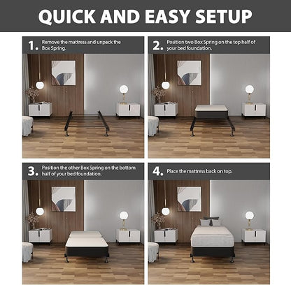 Nutan Inch Sturdy Box Spring for Mattress Support-Durable and Fully Assembled, Natural Wood Twin, Gray, 4" Foundation