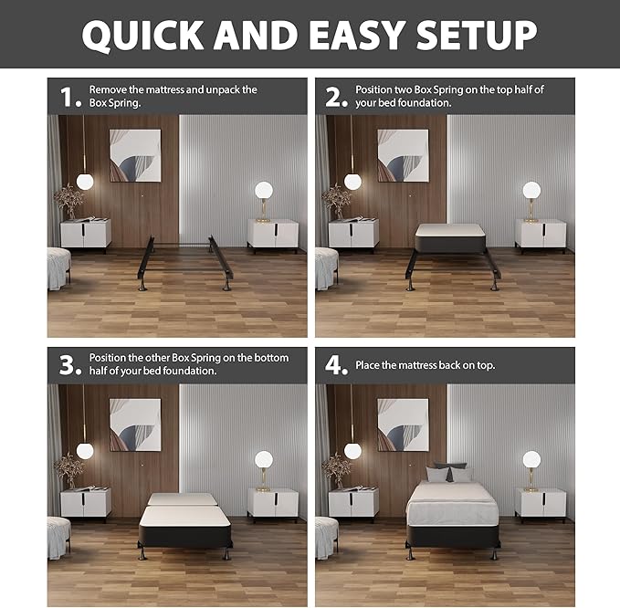 Nutan Inch Sturdy Box Spring for Mattress Support-Durable and Fully Assembled, Natural Wood Twin XL, Gray, 4" Foundation