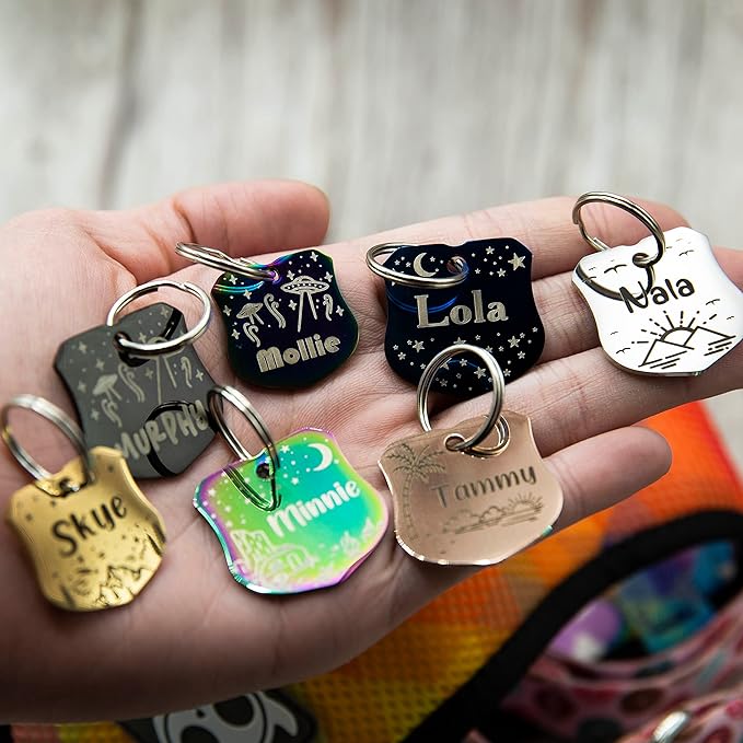 Personalized Dog Tag with 5 Lines of Custom Deep Engraved Durable Stainless Steel Pet ID Name Tag Designer Small Size Badge-Mewly Pet
