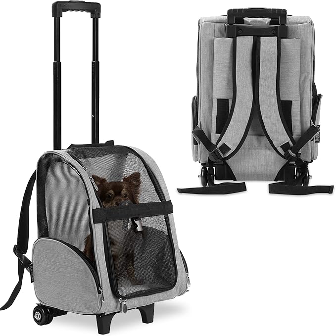 KOPEKS Deluxe Backpack Pet Travel Carrier with Double Wheels for Pets up to 10 Pounds - Black - Approved by Most Airlines-Mewly Pet