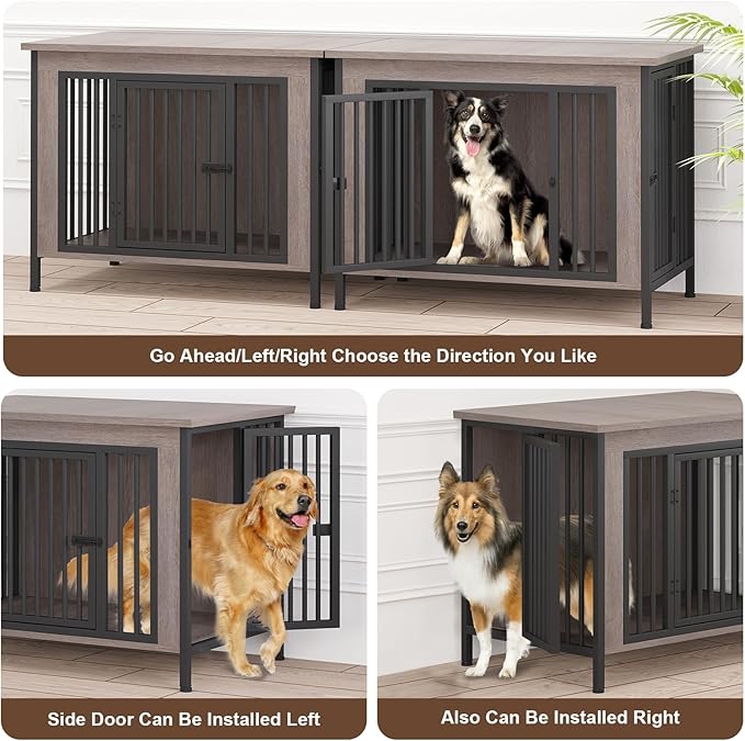 EasyCom 39.96" XL Wooden Large Dog Crate Furniture for Medium and Large Breed, Chew-Resistant Dog Kennel Furniture Indoor with 2 Doors and 3.94" Raised Feet, as TV Stand, End Table, Crate Table-Mewly Pet