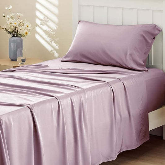 Bedsure Cooling Sheets Twin XL, Rayon Derived from Bamboo, Breathable & Soft Twin XL Sheet Sets, Deep Pocket Up to 16 Inches, Hotel Luxury Silky Dorm Bedding for Hot Sleepers, Lavender