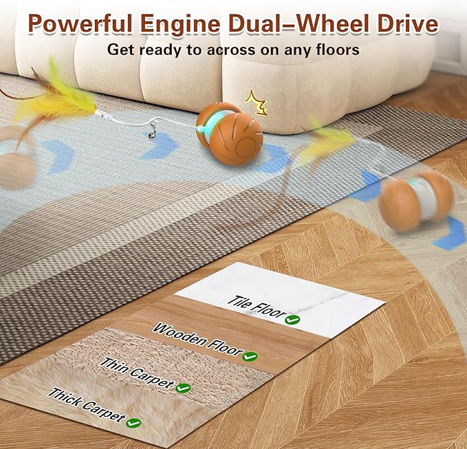 Cat Toys for Bored Indoor Adult Cats,Interactive Flying Feather Teaser,Automatic Moving Robot Cat Toy,Touch Activated Kitten Toy,Rechargeable Cat Enrichment Exercise Toys-Mewly Pet