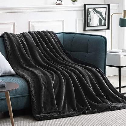 Walensee Sherpa Fleece Blanket (Queen Size 90”x90” Black) Plush Throw Fuzzy Super Soft Reversible Microfiber Flannel Blankets for Couch, Bed, Sofa Ultra Luxurious Warm and Cozy for All Seasons
