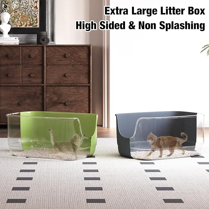 Gefryco Jumbo Cat Litter Box with High Sides, Extra Large for Muti Cats Open Big Cat Litter Box Anti-Splashing, High Wall Litter Tray for Indoor Medium and Large Cats(2Pack)-Mewly Pet